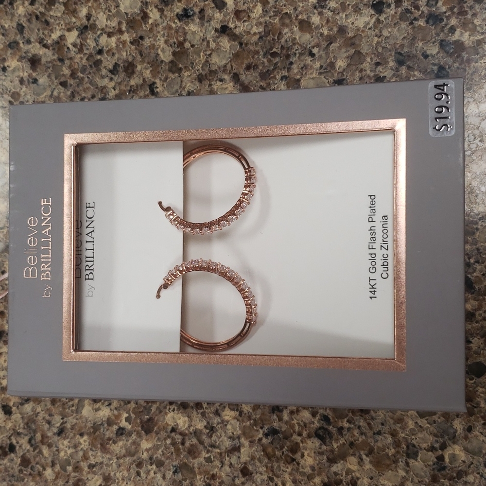 Believe by Brilliance Gold CZ Hoop Earrings
